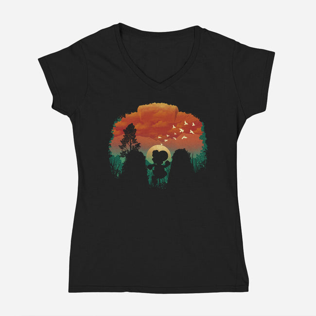 Dinosaur Game-Womens-V-Neck-Tee-dandingeroz