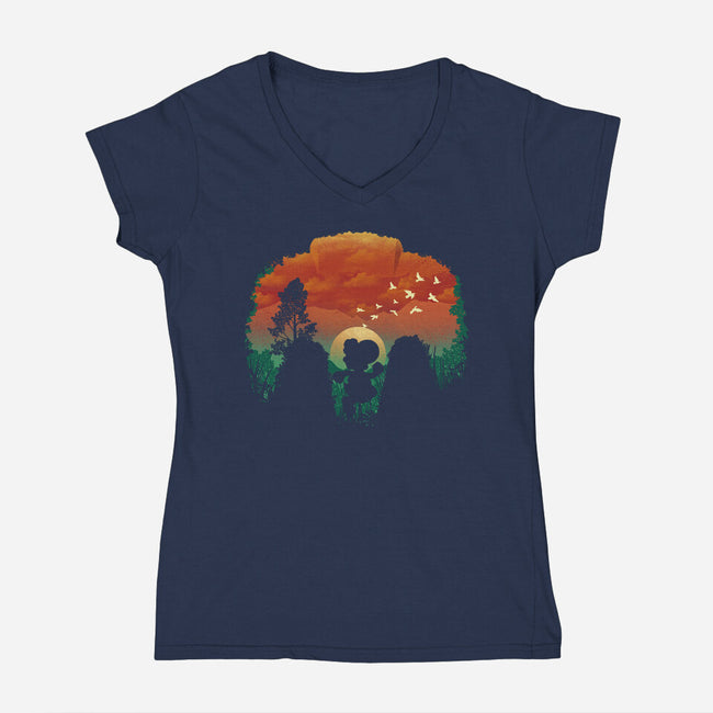 Dinosaur Game-Womens-V-Neck-Tee-dandingeroz