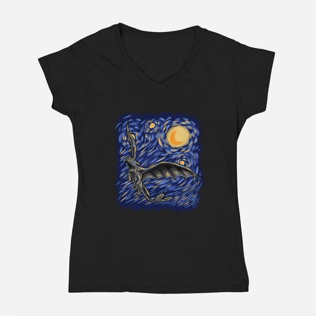 Dragon Starry Night-Womens-V-Neck-Tee-nickzzarto
