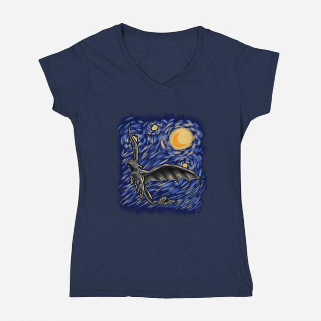 Dragon Starry Night-Womens-V-Neck-Tee-nickzzarto