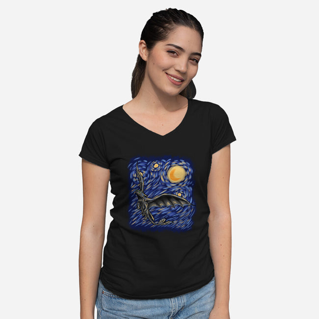 Dragon Starry Night-Womens-V-Neck-Tee-nickzzarto