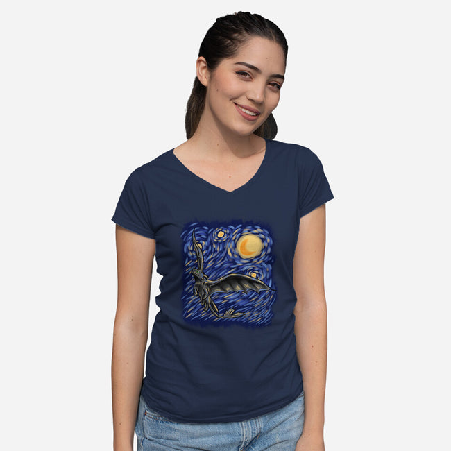 Dragon Starry Night-Womens-V-Neck-Tee-nickzzarto