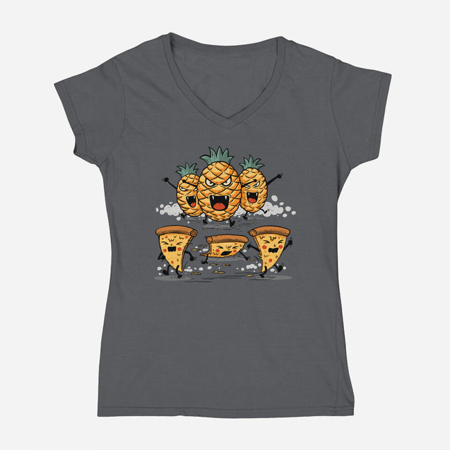 Pizza Vs Pineapple-Womens-V-Neck-Tee-erion_designs