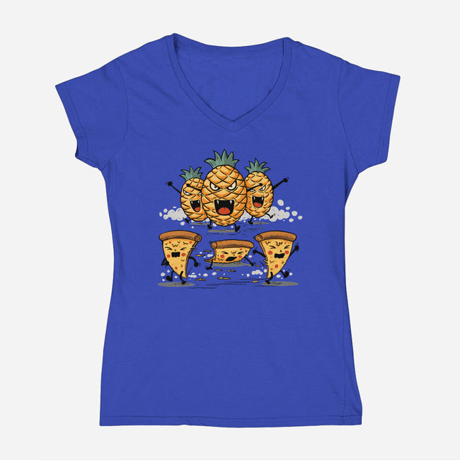 Pizza Vs Pineapple-Womens-V-Neck-Tee-erion_designs