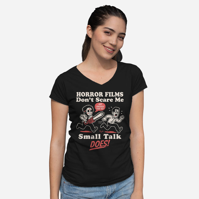 Small Talk Scares Me-Womens-V-Neck-Tee-Nemons