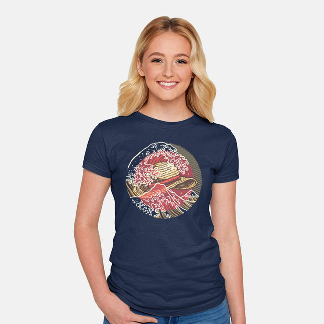 Straw Hat Wave-Womens-Fitted-Tee-glitchygorilla