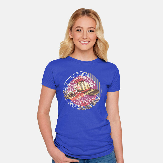 Straw Hat Wave-Womens-Fitted-Tee-glitchygorilla