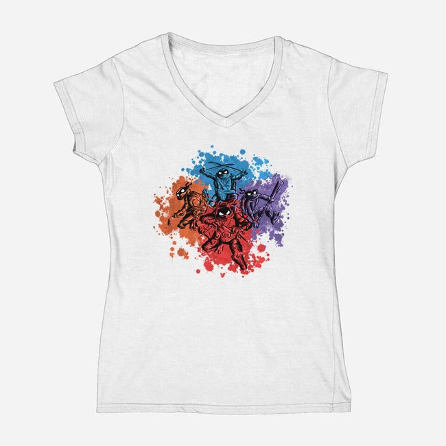 New Ninja Turtles-Womens-V-Neck-Tee-nickzzarto