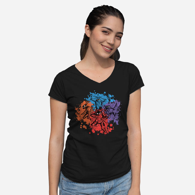 New Ninja Turtles-Womens-V-Neck-Tee-nickzzarto