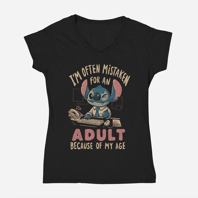 Mistaken For An Adult Because Of My Age-Womens-V-Neck-Tee-Arigatees