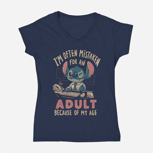 Mistaken For An Adult Because Of My Age-Womens-V-Neck-Tee-Arigatees