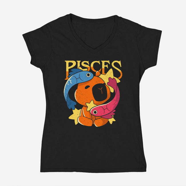 Capybara Pisces-Womens-V-Neck-Tee-mmandy