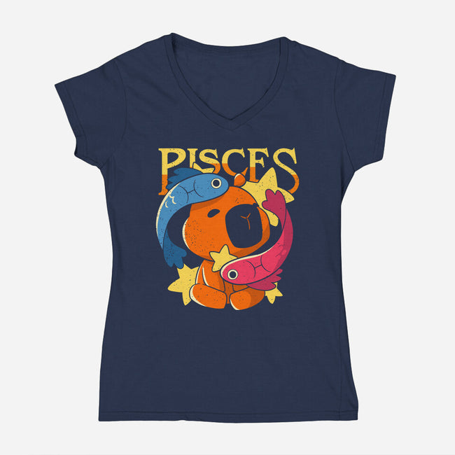 Capybara Pisces-Womens-V-Neck-Tee-mmandy