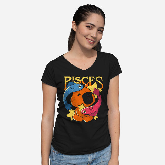 Capybara Pisces-Womens-V-Neck-Tee-mmandy