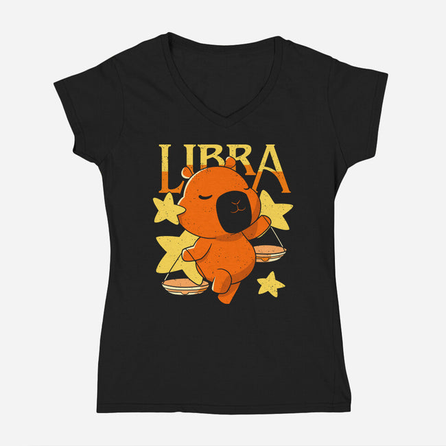 Capybara Libra-Womens-V-Neck-Tee-mmandy