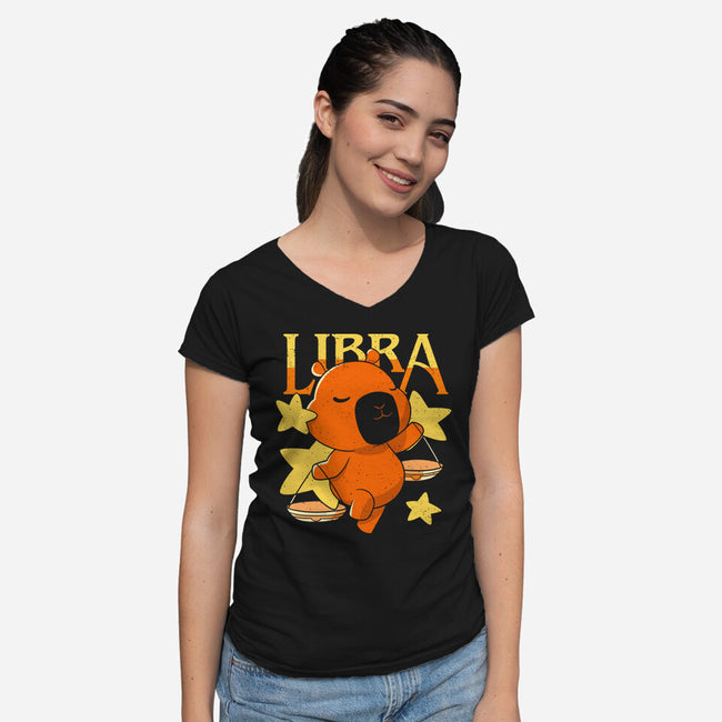 Capybara Libra-Womens-V-Neck-Tee-mmandy