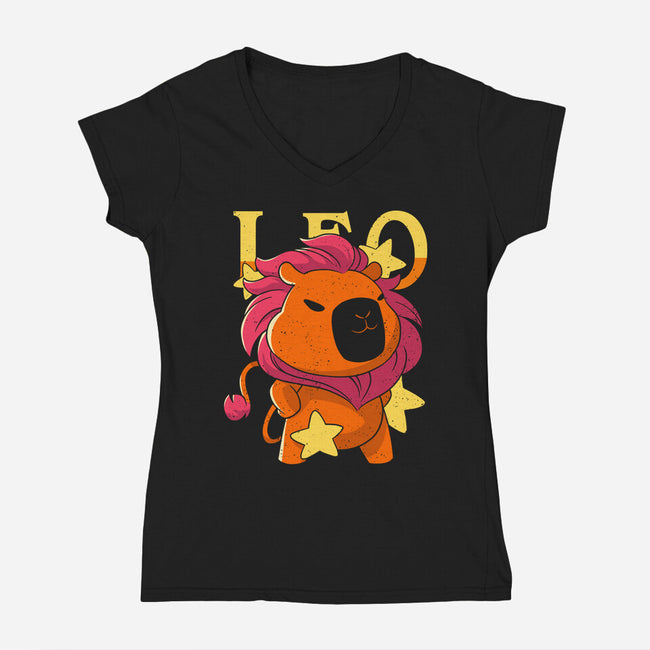 Capybara Leo-Womens-V-Neck-Tee-mmandy