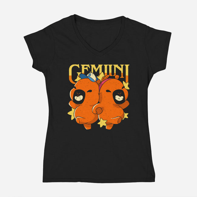 Capybara Gemini-Womens-V-Neck-Tee-mmandy