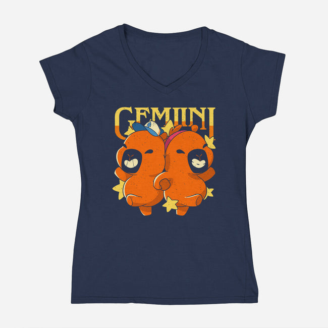 Capybara Gemini-Womens-V-Neck-Tee-mmandy