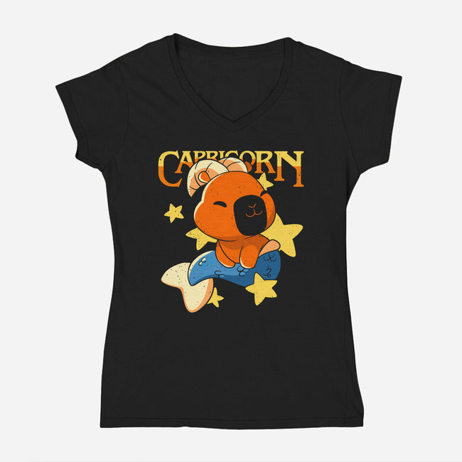 Capybara Capricorn-Womens-V-Neck-Tee-mmandy