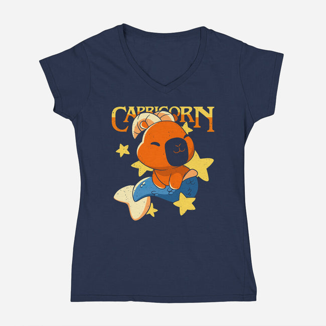 Capybara Capricorn-Womens-V-Neck-Tee-mmandy