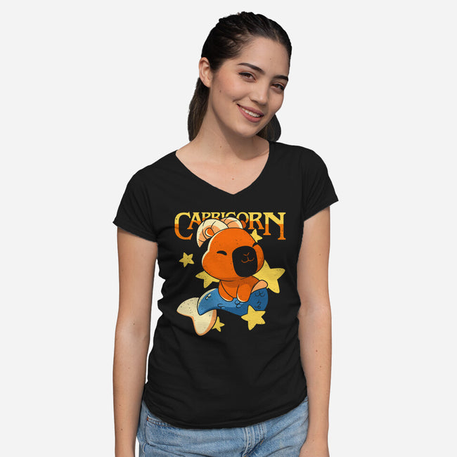 Capybara Capricorn-Womens-V-Neck-Tee-mmandy