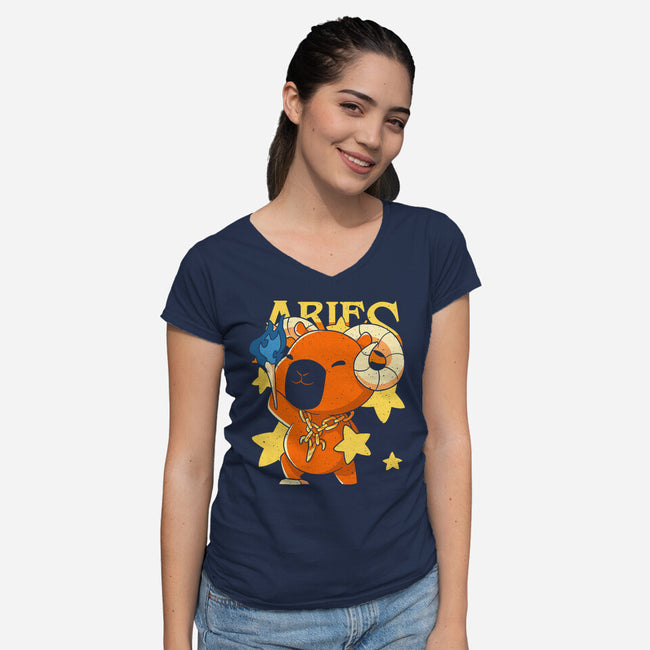 Capybara Aries-Womens-V-Neck-Tee-mmandy