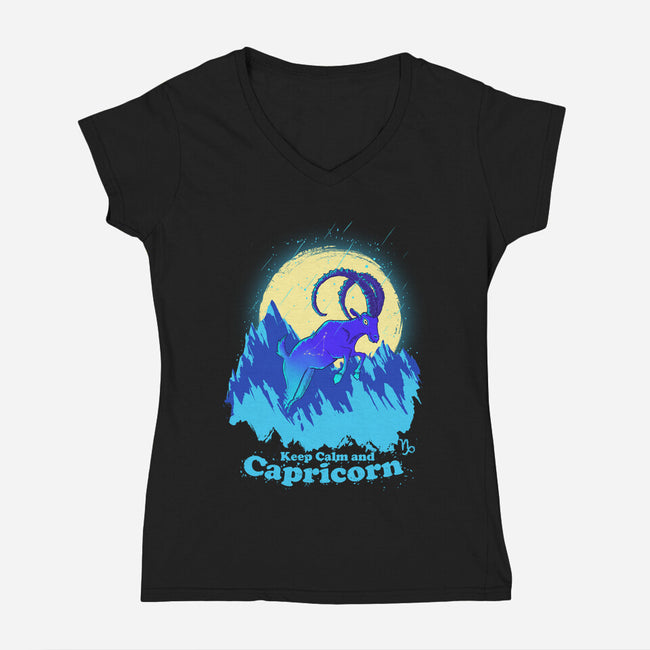 Keep Calm And Capricorn-Womens-V-Neck-Tee-Ionfox