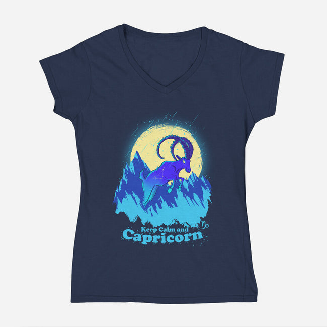 Keep Calm And Capricorn-Womens-V-Neck-Tee-Ionfox