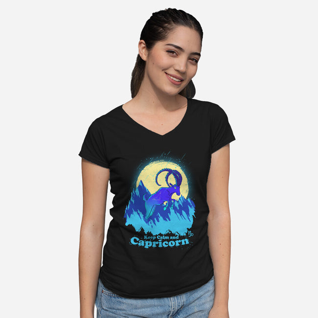Keep Calm And Capricorn-Womens-V-Neck-Tee-Ionfox