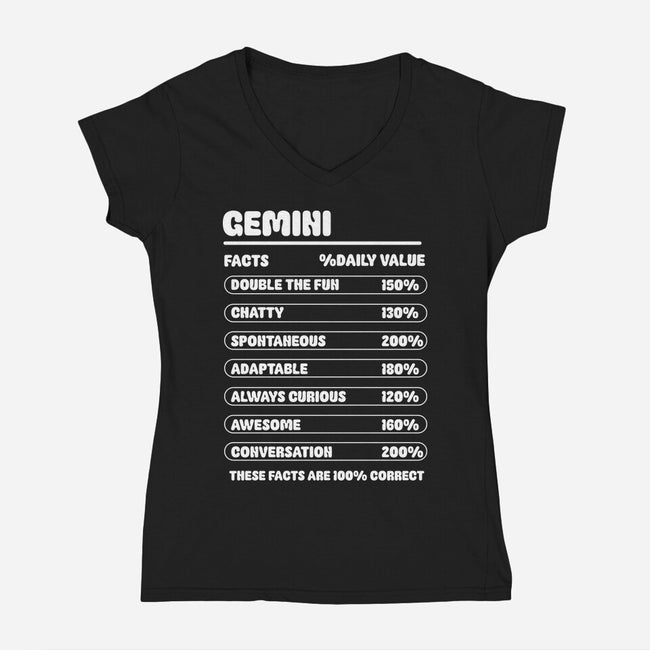 Gemini Facts Chart-Womens-V-Neck-Tee-MaxoArt