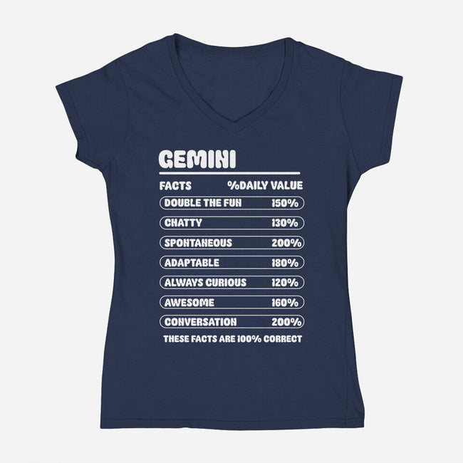 Gemini Facts Chart-Womens-V-Neck-Tee-MaxoArt