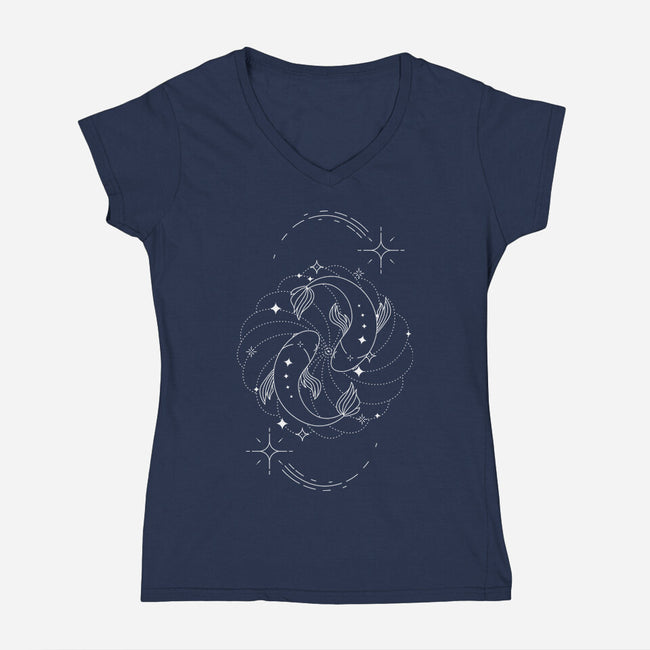 Pisces Doodle-Womens-V-Neck-Tee-MaxoArt