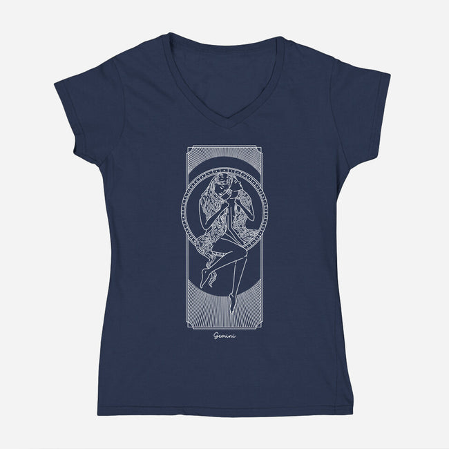 Dynamic Gemini-Womens-V-Neck-Tee-MaxoArt