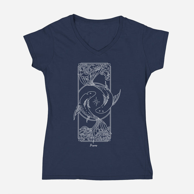 Dual Pisces-Womens-V-Neck-Tee-MaxoArt