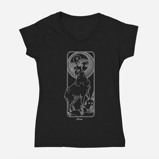 Fiery Aries-Womens-V-Neck-Tee-MaxoArt