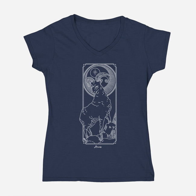 Fiery Aries-Womens-V-Neck-Tee-MaxoArt