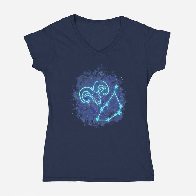 Capricorn Neon Constellation-Womens-V-Neck-Tee-nickzzarto