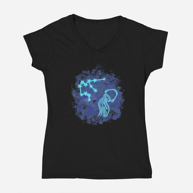 Aquarius Neon Constellation-Womens-V-Neck-Tee-nickzzarto