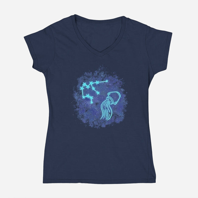 Aquarius Neon Constellation-Womens-V-Neck-Tee-nickzzarto