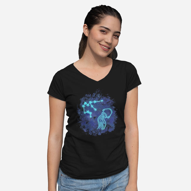 Aquarius Neon Constellation-Womens-V-Neck-Tee-nickzzarto