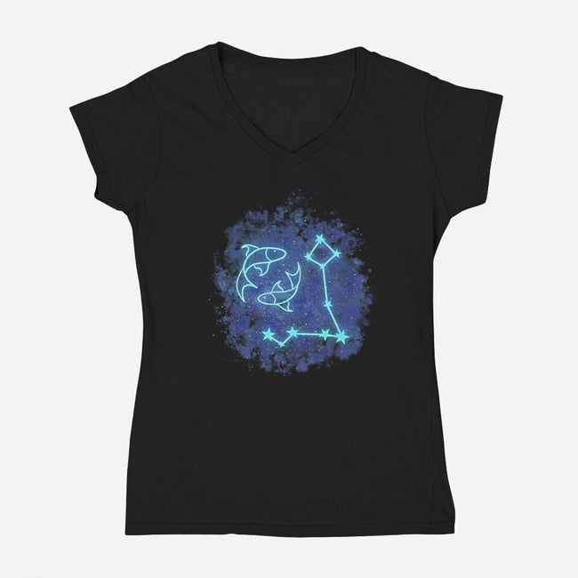 Pisces Neon Constellation-Womens-V-Neck-Tee-nickzzarto