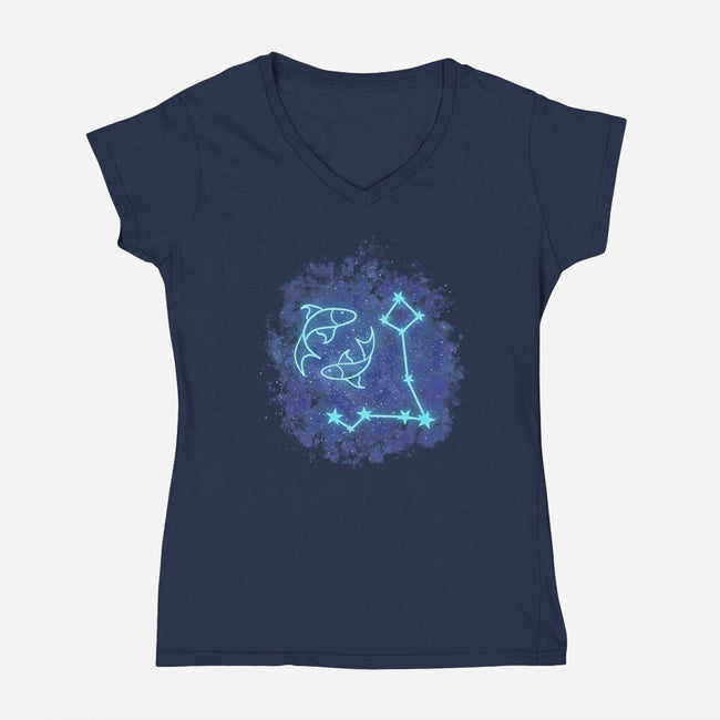 Pisces Neon Constellation-Womens-V-Neck-Tee-nickzzarto