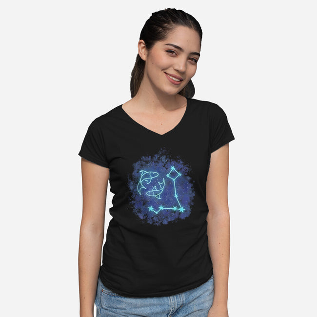 Pisces Neon Constellation-Womens-V-Neck-Tee-nickzzarto
