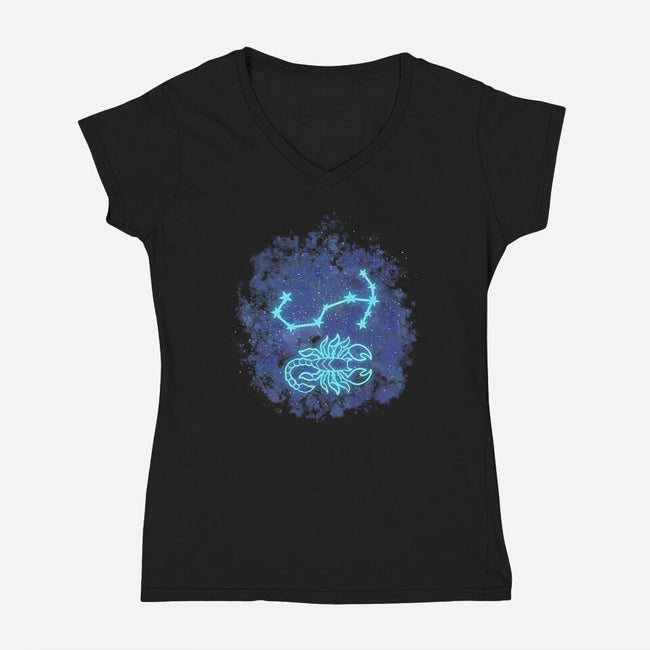 Scorpio Neon Constellation-Womens-V-Neck-Tee-nickzzarto