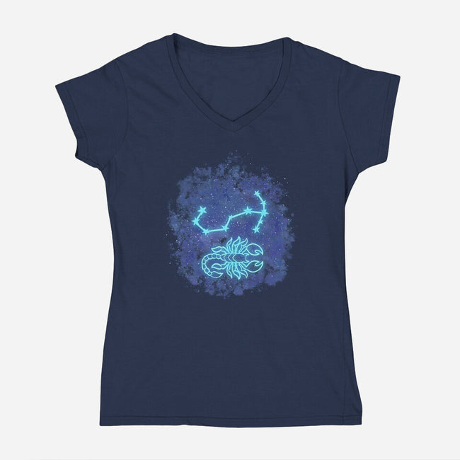 Scorpio Neon Constellation-Womens-V-Neck-Tee-nickzzarto