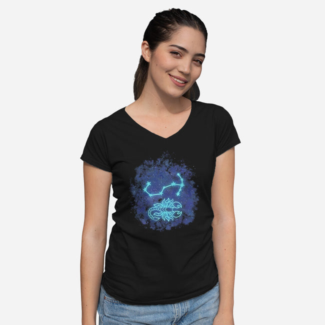 Scorpio Neon Constellation-Womens-V-Neck-Tee-nickzzarto