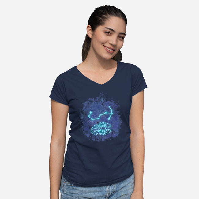 Scorpio Neon Constellation-Womens-V-Neck-Tee-nickzzarto