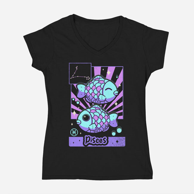 Kawaii Zodiac Pisces-Womens-V-Neck-Tee-Donnie