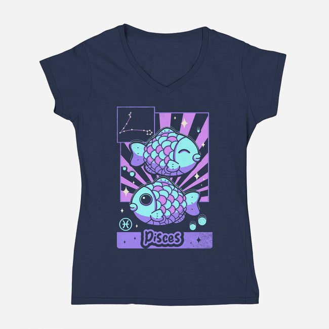 Kawaii Zodiac Pisces-Womens-V-Neck-Tee-Donnie